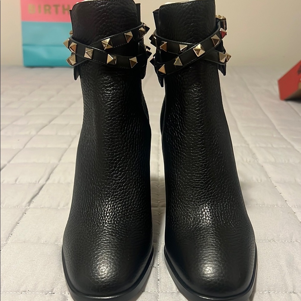 Valentino Black Ankle Booties with Pyramid Studs